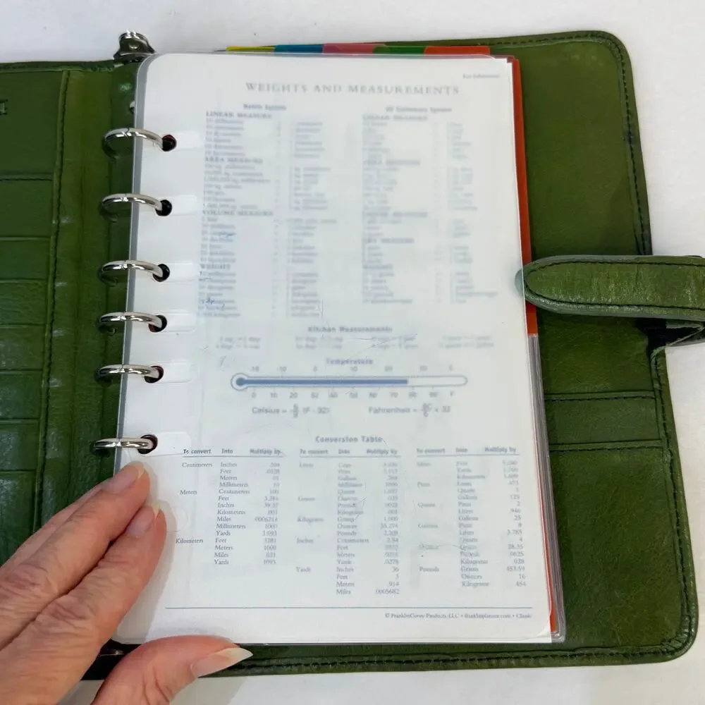Vtg Franklin Covey Full Grain Italian Leather 7 Ring Binder Notebook Olive Green